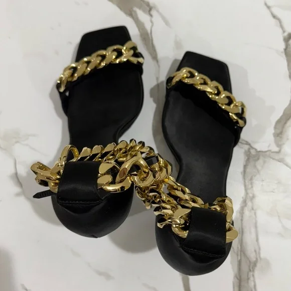 JEFFREY CAMPBELL Silverlake Ankle Strap Sandal - Black Satin Gold